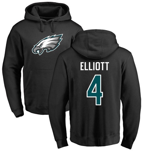 Men Philadelphia Eagles #4 Jake Elliott Black Name and Number Logo NFL Pullover Hoodie Sweatshirts->nfl t-shirts->Sports Accessory